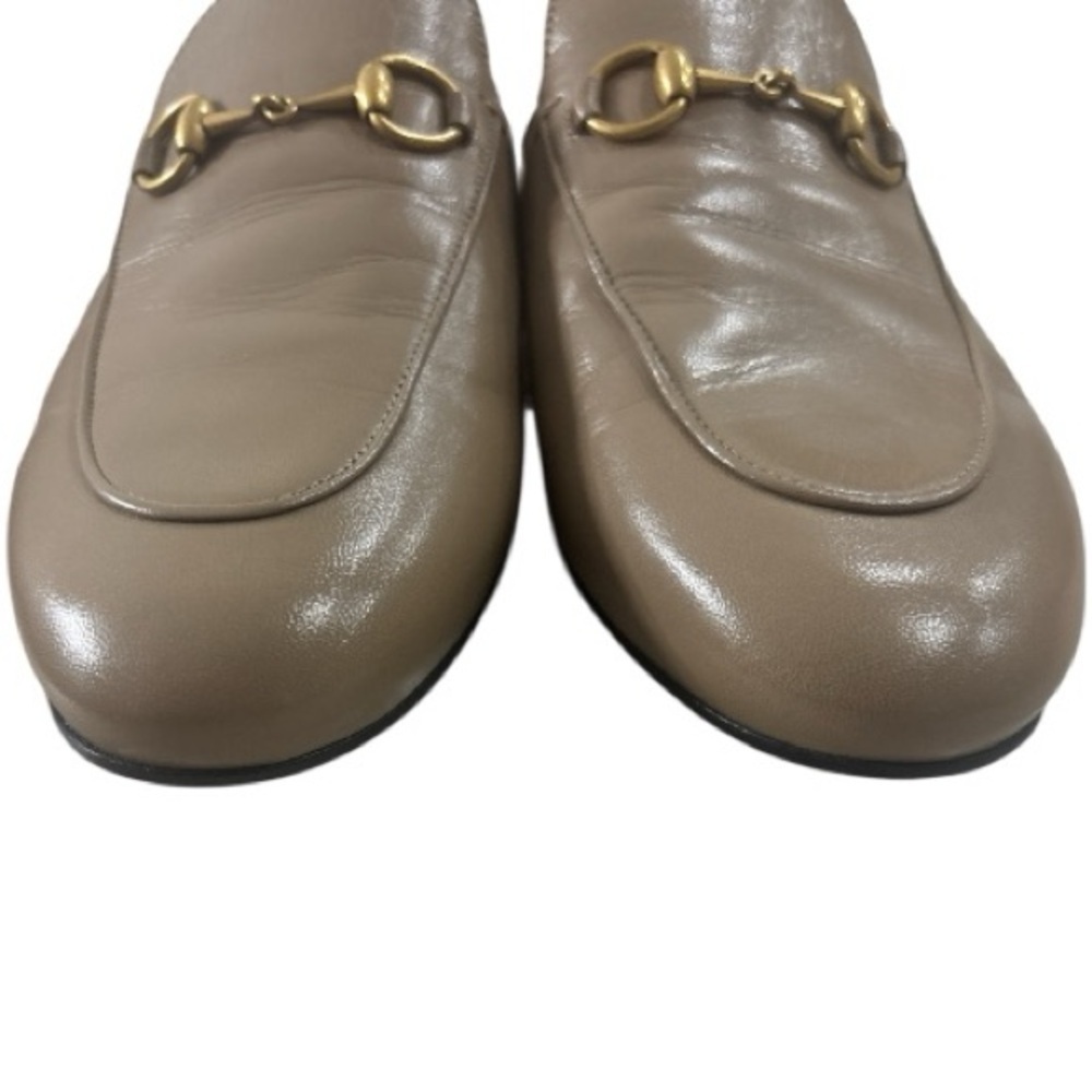 GUCCI Princetown Horsebit Leather Slipper Mules in Mud Taupe Size 37.5 - Picture 4 of 6